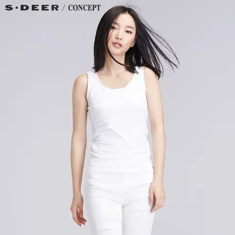 【新品】sdeer圣迪奥专柜正品女夏简约纯色圆领修身上衣S16280391图片