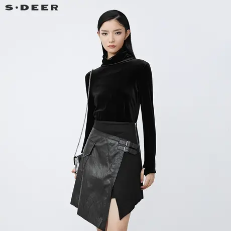 sdeer圣迪奥春装时尚高领丝绒打底衫长袖T恤女S21460201图片