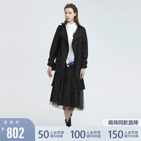 sdeer圣迪奥22春装新品休闲翻领双排扣收腰中长款风衣女S22181701图片