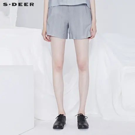 sdeer圣迪奥夏季复古休闲撞色条纹阔腿高腰短裤S20260905图片
