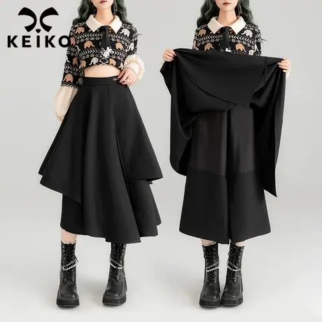 KEIKO 不规则遮胯显瘦半身裙女2025夏季通勤垂感黑色A字阔腿裤裙商品大图