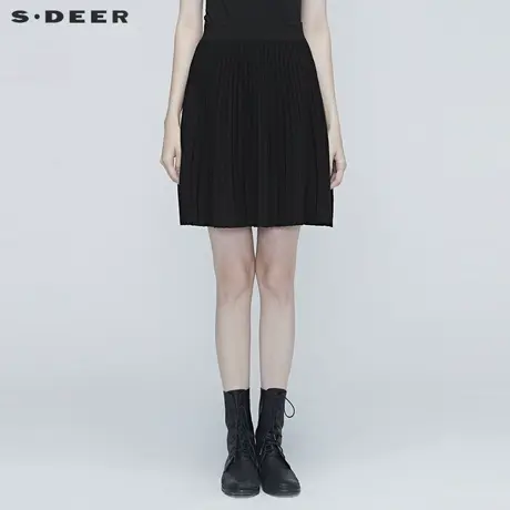 sdeer圣迪奥女装秋装休闲松紧条纹通勤黑色包臀针织短裙S20381301图片