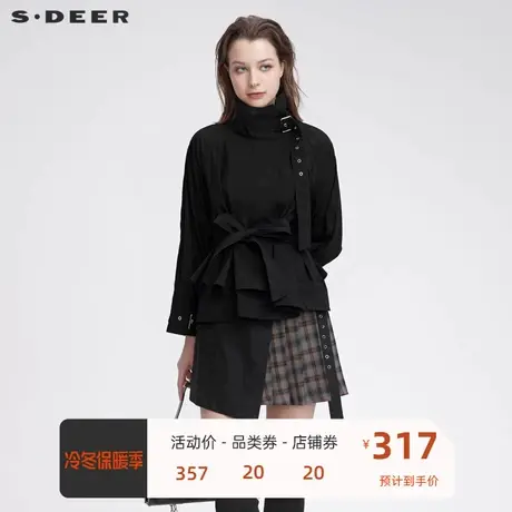sdeer圣迪奥女装时尚立领收腰拼接不规则短款外套S22182218图片