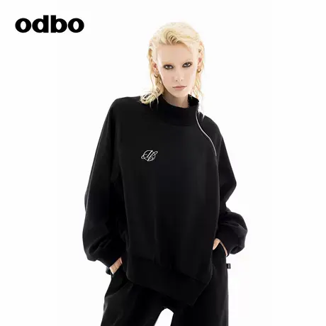odbo/欧迪比欧半高领加绒卫衣2024秋冬新款休闲上衣小众个性设计商品大图