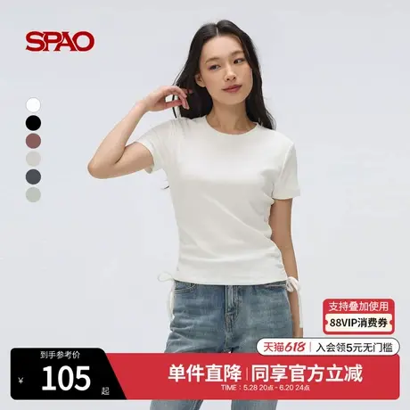 SPAO韩国同款2025年夏季新品女士纯色日常简约易搭短袖T恤图片