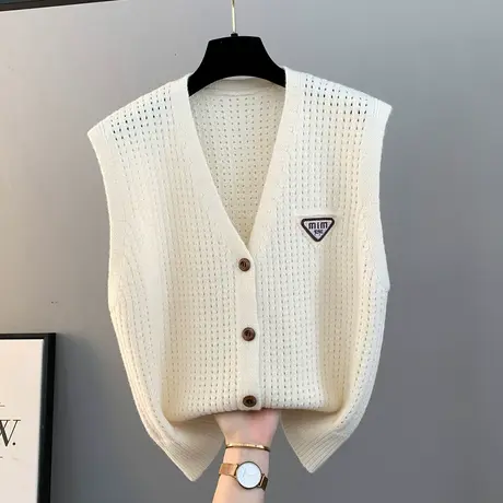 秋冬新款V领针织马甲开衫女2025春季新款韩版毛衣背心坎肩外套薄商品大图