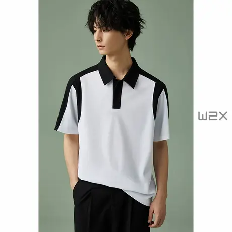 w2x夏季210g重磅索罗娜凉感科技短袖polo衫男拼色T恤有领保罗衫潮图片