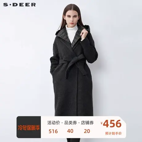 sdeer圣迪奥女装西装领羽绒拼接收腰长款毛呢大衣S21481847👟商品大图