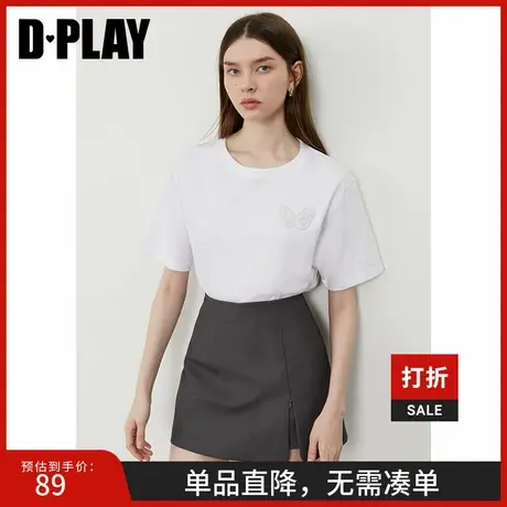 DPLAY2025年夏季新款白色t恤女好看漂亮独特质感宽松圆领短袖上衣图片