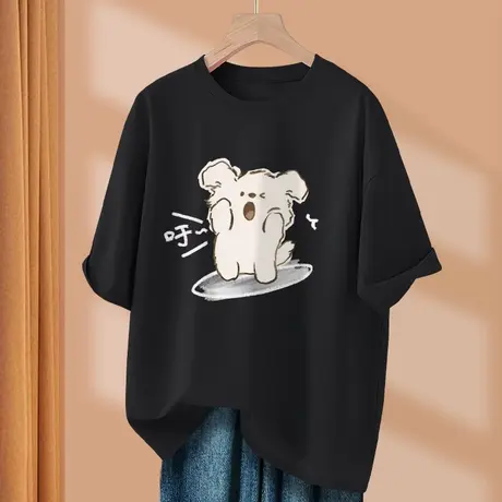 初中生纯棉短袖t恤女2025新款爆款夏季大码女装慵懒风宽松上衣女商品大图