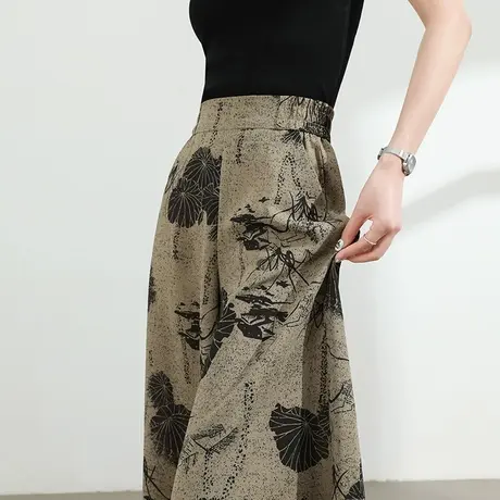 八分扎染印花裙裤女夏季薄款高腰宽松垂感休闲小个子冰丝阔腿裤子商品大图