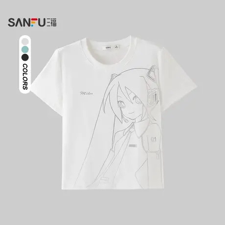 【初音未来联名】三福短T恤2025夏季线条印花上衣女装503956商品大图