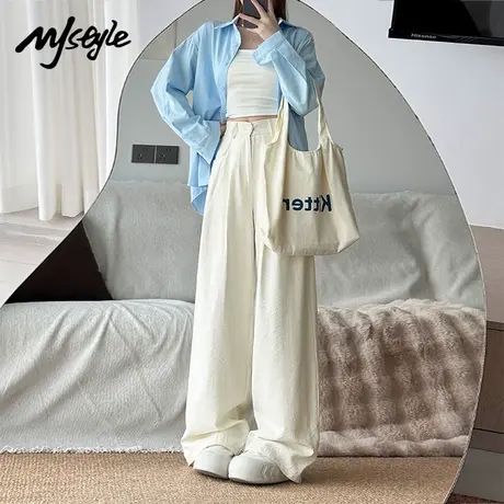 MJ STYLE奶芙阔腿裤女夏季薄款肌理感高腰宽松显瘦直筒垂感休闲裤商品大图