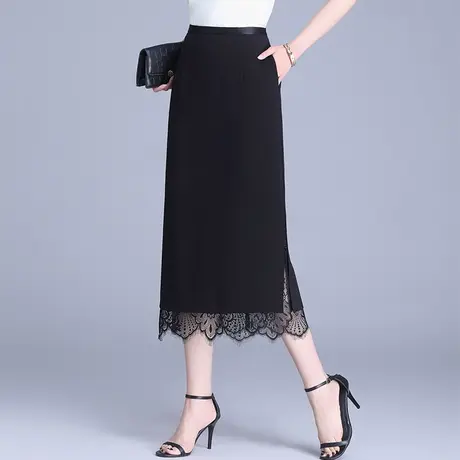 蕾丝拼接一步裙女夏季2025新款高腰显瘦开叉直筒裙中长通勤包臀裙商品大图