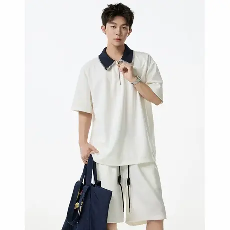 回力半拉链POLO衫休闲套装男夏季重磅运动穿搭一套短袖短裤两件套图片
