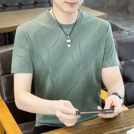 桑蚕丝短袖t恤男士夏季2025新款潮流时尚男装半袖冰丝速干体恤衫商品大图