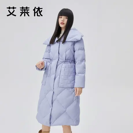 艾莱依编织口袋羽绒服女2022新款设计感小众长款气质翻领冬季外套商品大图