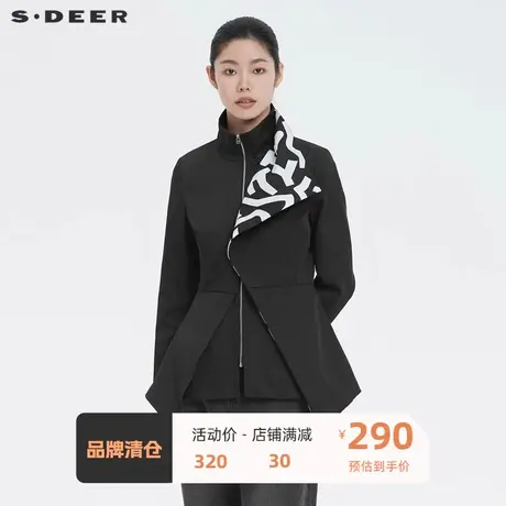 sdeer圣迪奥女装个性立领撞色胶印不规则风衣S21381706图片