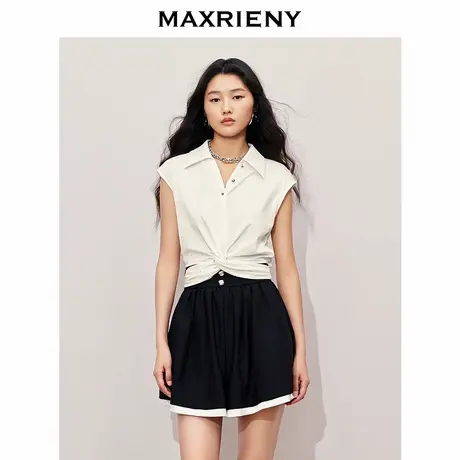 【奥莱】MAXRIENY精致休闲烫钻上衣腰部镂空小众商品大图