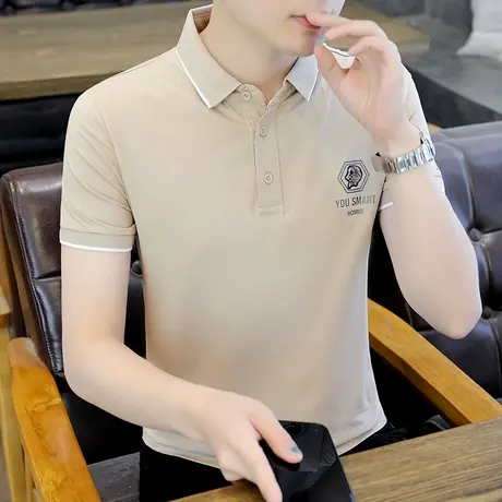 2024新款夏季男士短袖翻领T恤纯棉POLO衫潮牌半截袖有领男装体恤商品大图