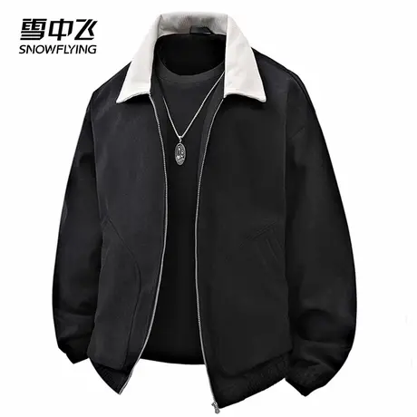 雪中飞夹克2025春秋季新品男女同款时尚简约翻领宽松拼色情侣外套图片