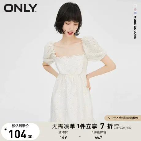 ONLY奥莱夏季气质方领甜美碎花花边泡泡袖连衣裙女图片