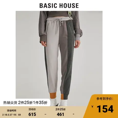 Basic House/百家好女装冬撞色工装系带休闲裤拼接长裤HUPT721C商品大图