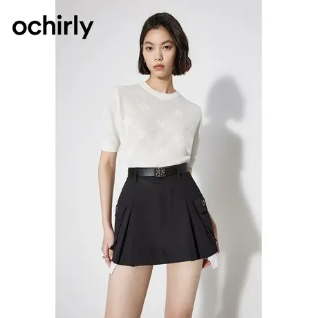 老花纹氧气针织衫 ochirly欧时力2024新款夏装透气薄短袖上衣T恤图片