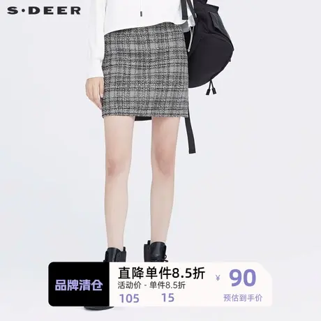 sdeer圣迪奥女装英伦复古格纹A字短裙包臀半身裙女冬季S20481304🥫图片