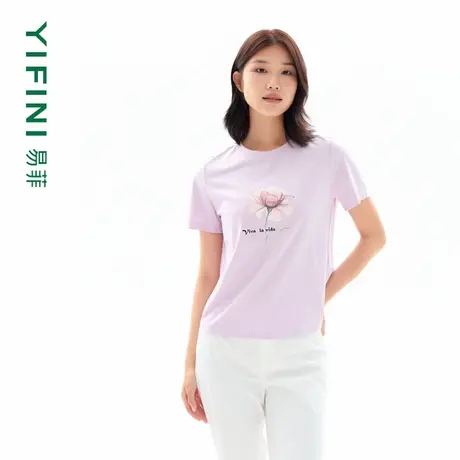 Yifini/易菲时尚简约通勤圆领短袖T恤女夏装新款百搭印花ins上衣图片