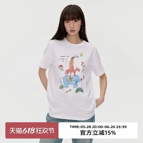 omont蛋挞家 原创趣味印花纯棉短袖T恤2025春季圆领宽松休闲上衣商品大图