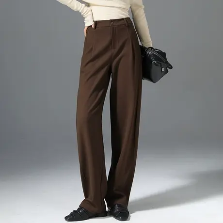 莱赛尔羊毛窄版阔腿裤女秋冬高腰垂感显瘦直筒宽松休闲西装弯刀裤商品大图