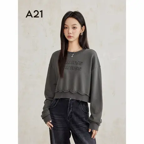 A21女装2024秋季新款美式复古圆领卫衣宽松套头短款长袖上衣潮图片