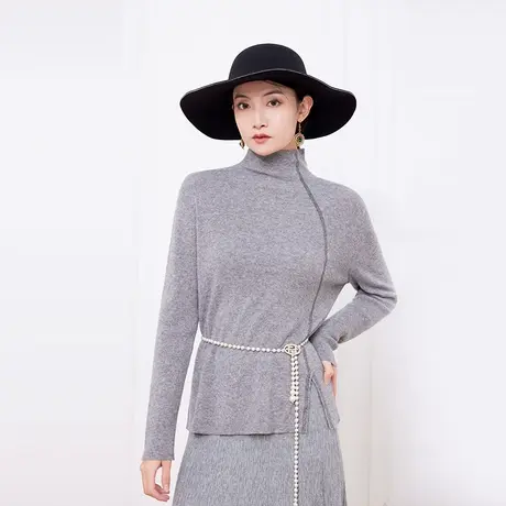 希区瑞普2024新款女士简约时尚半高领打底羊毛灰色长袖针织衫商品大图