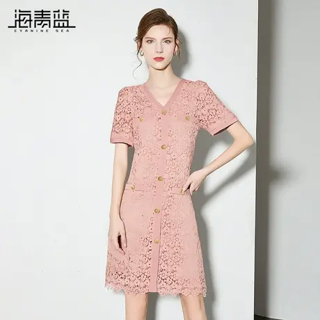 海青蓝 蕾丝连衣裙2025年新款高级时尚气质度假女装中长款裙子商品大图