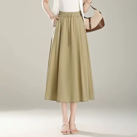 半身裙女夏季薄款2025新款高腰a字显瘦垂感中长款休闲裙百搭伞裙商品大图