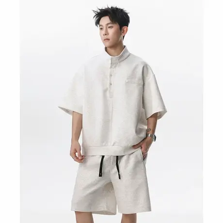 回力亨利领短袖polo衫套装男夏季潮穿搭高级感一套搭配休闲两件套图片