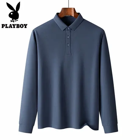 【桑蚕丝】花花公子蜂窝细珠地长袖POLO衫男士翻领T恤内搭打底衫图片