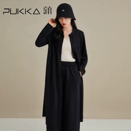 蒲PUKKA 连衣裙女圆领单排扣衬衫款连衣裙秋冬长袖中长款长裙图片