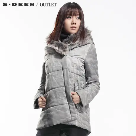 s.deer圣迪奥专柜正品交叉毛领斜襟棉衣S12482325图片