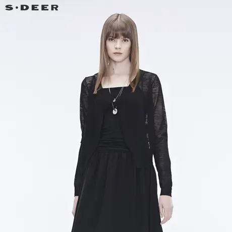 sdeer圣迪奥女装休闲简约开襟黑色长袖针织衫S19283504图片