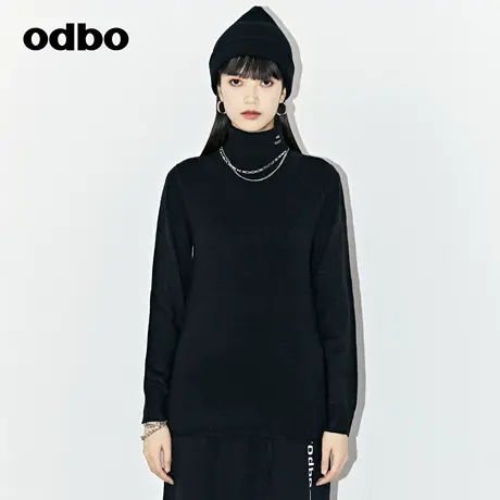 odbo 黑色设计感高领针织衫女2022新款秋冬季潮牌显瘦内搭打底衫图片