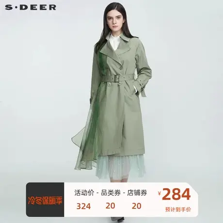 sdeer圣迪奥女装翻领收腰水墨拼接大衣高级感小众风衣S21181811图片