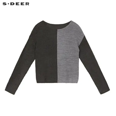 【直播间专属】sdeer圣迪奥休闲圆领撞色拼接长袖针织衫S223Z3553图片