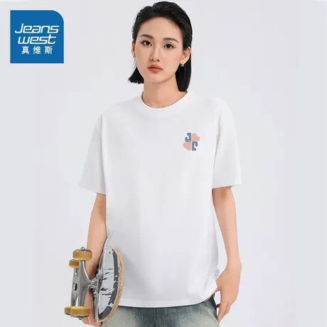 XC真维斯女款2025夏季新款百搭时尚休闲通勤圆领爱心印花短袖T恤商品大图