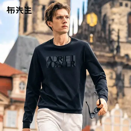 MrBu布先生圆领字母印花长袖t恤2025春减龄内搭打底衫男PT15519商品大图