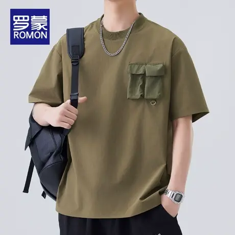 罗蒙男士短袖t恤夏季薄款宽松2025新款潮牌休闲运动打底上衣男款商品大图