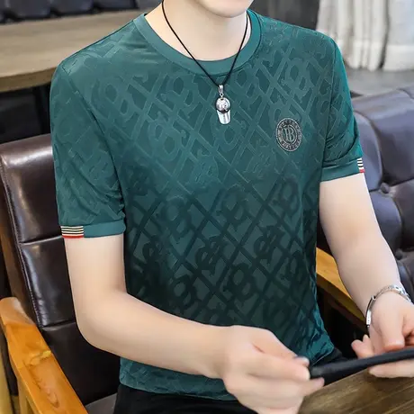 男士短袖t恤冰丝夏季高端圆领薄款大码体恤衫男装休闲百搭上衣潮T图片