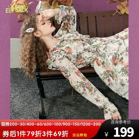 妖精的口袋法式雪纺碎花连衣裙女2023春秋新款宽松气质高级感裙子图片