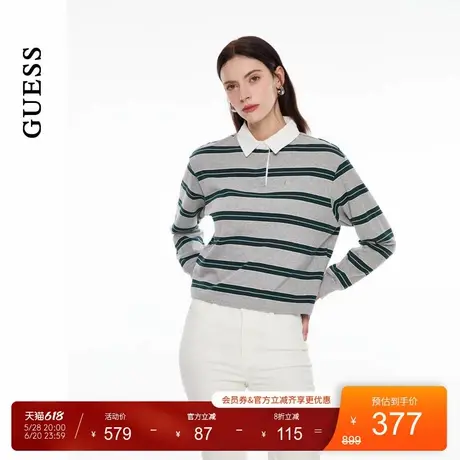GUESS女士学院风小众复古条纹纯棉长袖卫衣-MO3K1415商品大图